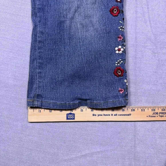 Route 66 Stretch Women's 18W Blue Denim Embroidered Floral Flare Jeans - Picture 7 of 12